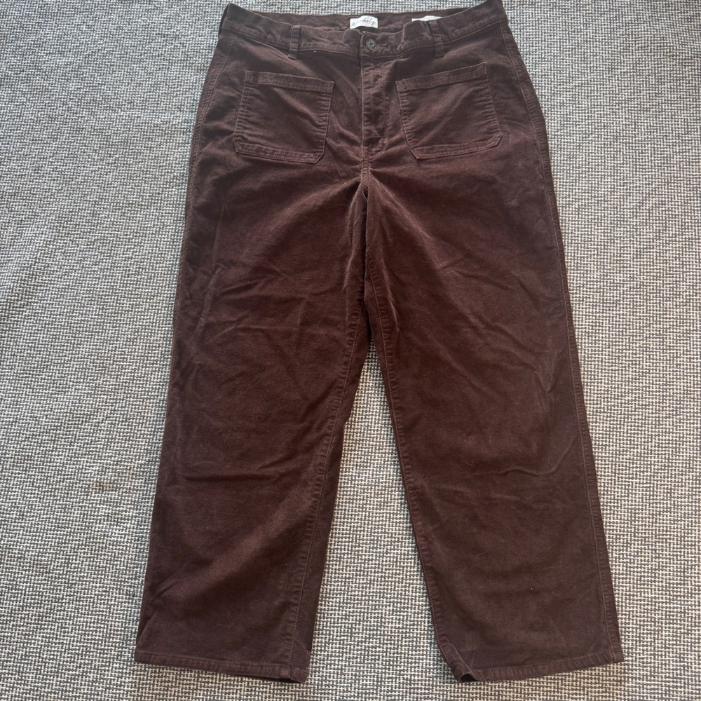 Wonderly Brown Corduroy Vintage Straight Leg Patch Pocket Pants Womens 14R